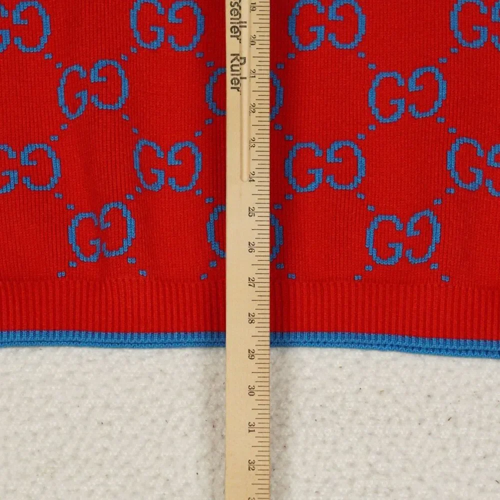 Gucci Gg Knit Cotton Jacquard Sweater Mens Large Red Blue Cotton Ready-To-Wear